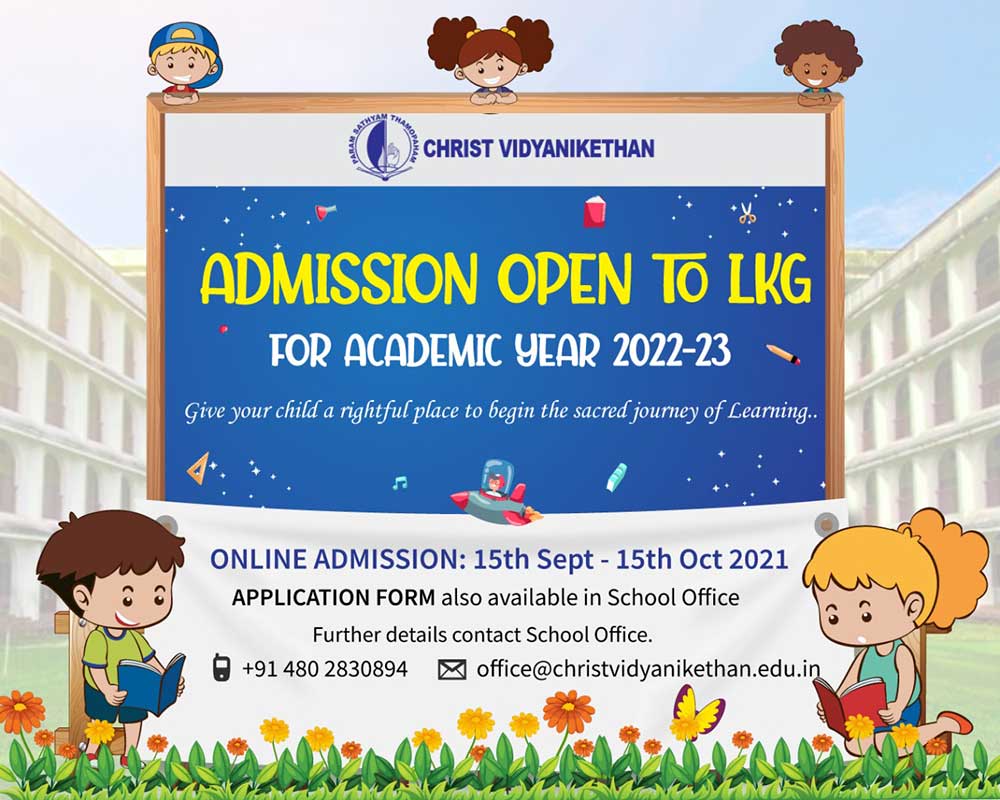Admission Open to LKG – Christ Vidyanikethan ICSE School