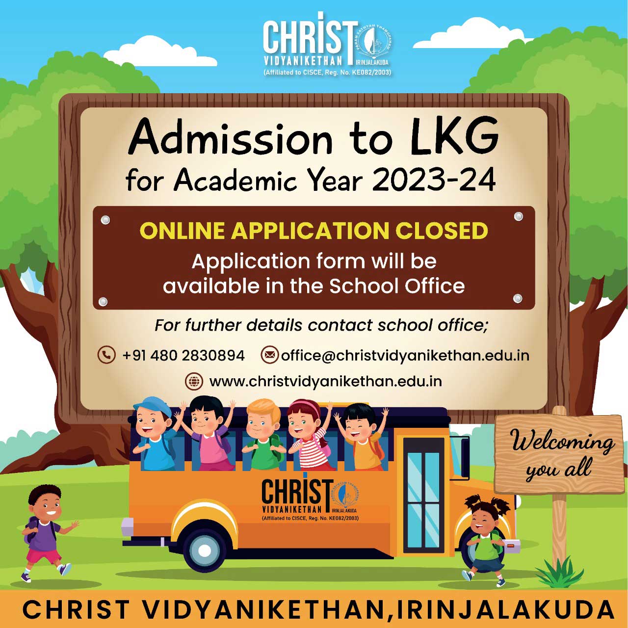 LKG 202324 Online Admission Closed Christ Vidyanikethan ICSE School